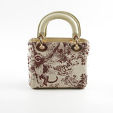 Christian Dior Mini Lady Dior Calfskin Limited Edition Embroidered Bag Ivory/Burgundy